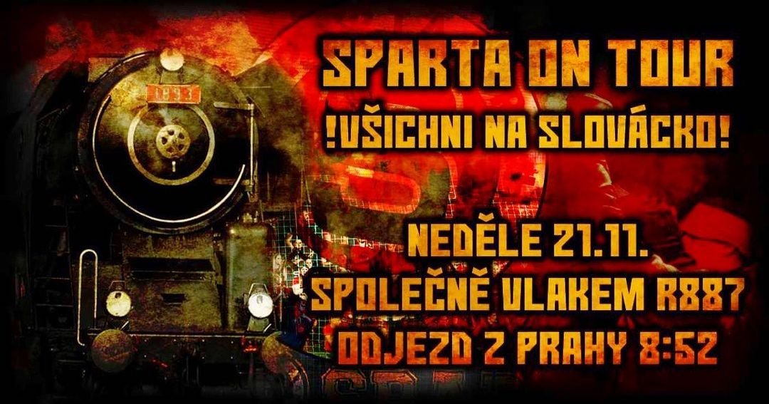 ?SPARTA ON TOUR?
Tento víkend máme před sebou repre pauzu, což znamená, že si od ligového dění na chvíli odpočineme.
V dalším týdnu nás však čeká velmi důležitý zápas o body do čela tabulky. V Uherském Hradišti nás v neděli od 15:00 vyzve tamní FC Slovácko.
Sparťané na hřišti budou potřebovat naší 100% podporu, proto je povinností vyjet v co nejlepším počtu!
Na Moravu vyrážíme společně vlakovým spojem z Hlavního nádraží v 8:52, po zápase jede ihned vlak zpět.